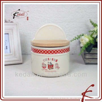 ceramic salt box with wooden lid